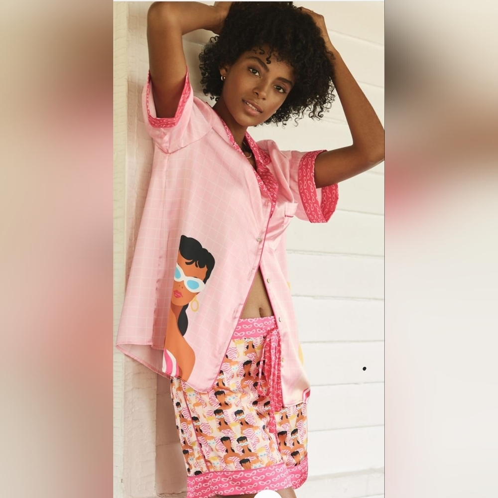 Barbie™ x Karen Mabon Short-Sleeve Poolside Pajama Set PINK Combo - Sold Out